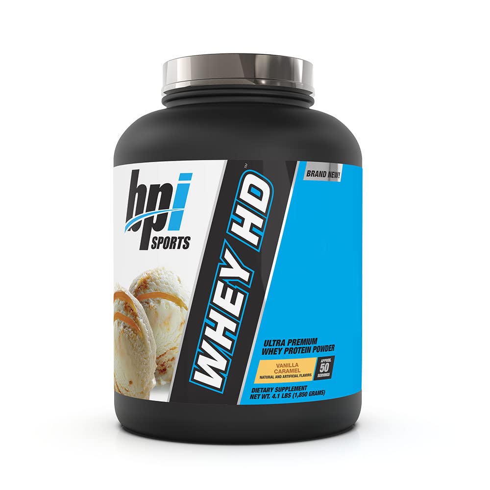 BPI Sports Whey HD Ultra Premium Protein Powder - Vanilla Caramel Flavor, 4.1 lb (1.86 kg) for Muscle Recovery & Post-Workout Nutrition | Gym Supplements & Bodybuilding Essentials