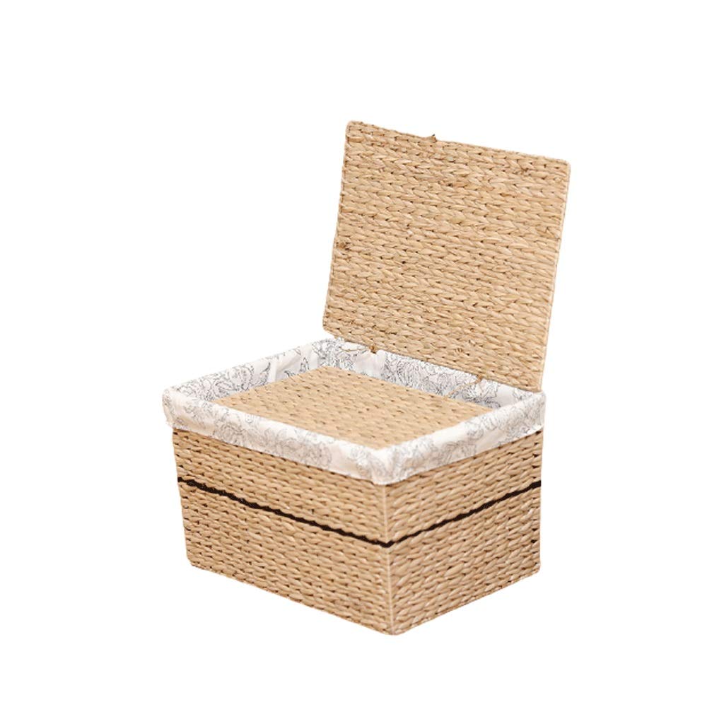 Straw Laundry Basket with Lid - Small Square Brown Storage Bin for Clothes & Organizing | Removable Lining, Home & Closet Organization | Perfect for Bedroom, Bathroom & Laundry Room Storage