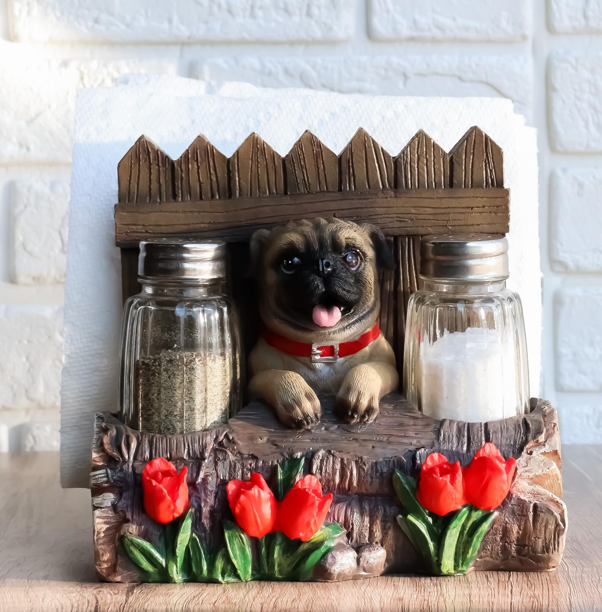 Whimsical Pug Dog Figurine with Wooden Fences - 6