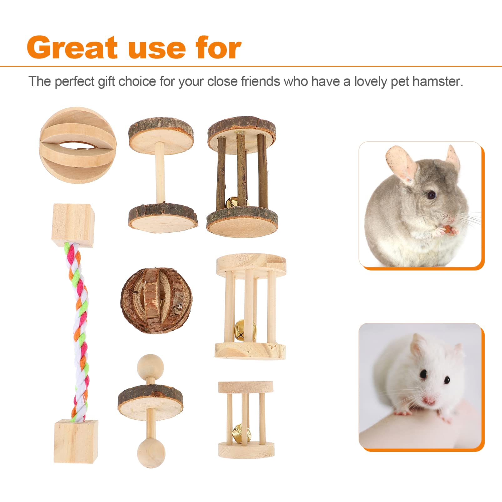 Balacoo 8PCS Natural Wood Hamster Chew Toys - Small Animal Teething Toys for Hamsters, Chinchillas & Rabbits - Wooden Play Hut & Running Cave for Pet Enrichment & Dental Health - Perfect for Cage Accessories & Playtime Fun