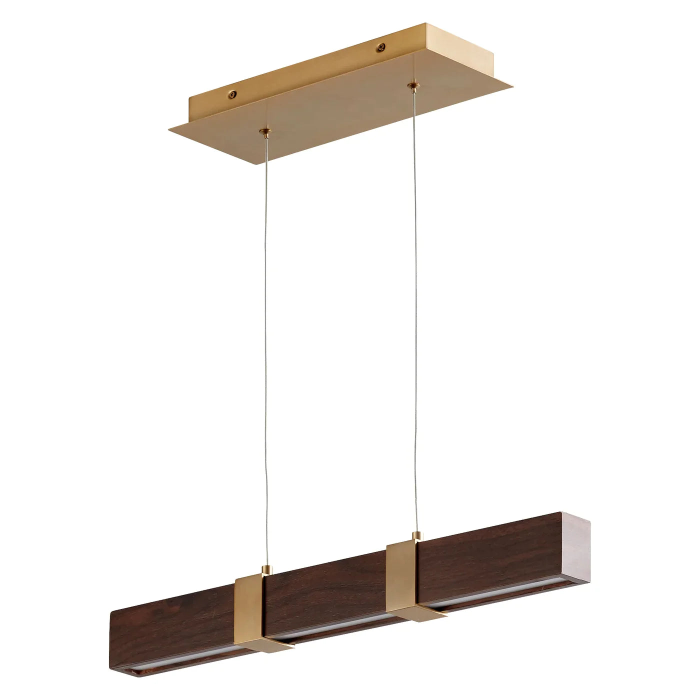 Oxygen Decca 3 24 2440 LED Linear Pendant Light in Walnut & Aged Brass - Modern Lighting Fixture for Kitchen Island, Dining Room, and Office Spaces