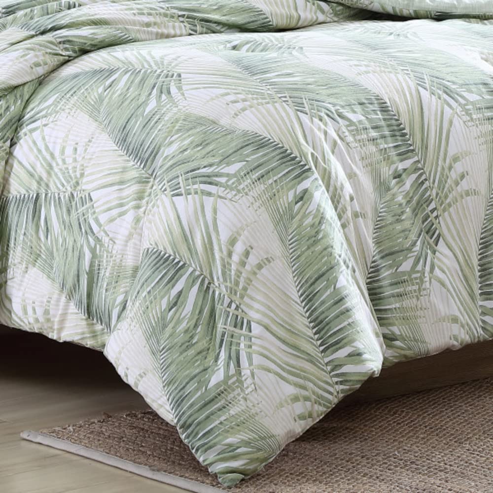 Tommy Bahama Queen Comforter Set - Reversible 100% Cotton Bedding with Shams & Bonus Throw Pillows | Ultra Soft Luxury Bedding for Master Bedroom, Guest Room (Kauai Green, Queen Size)