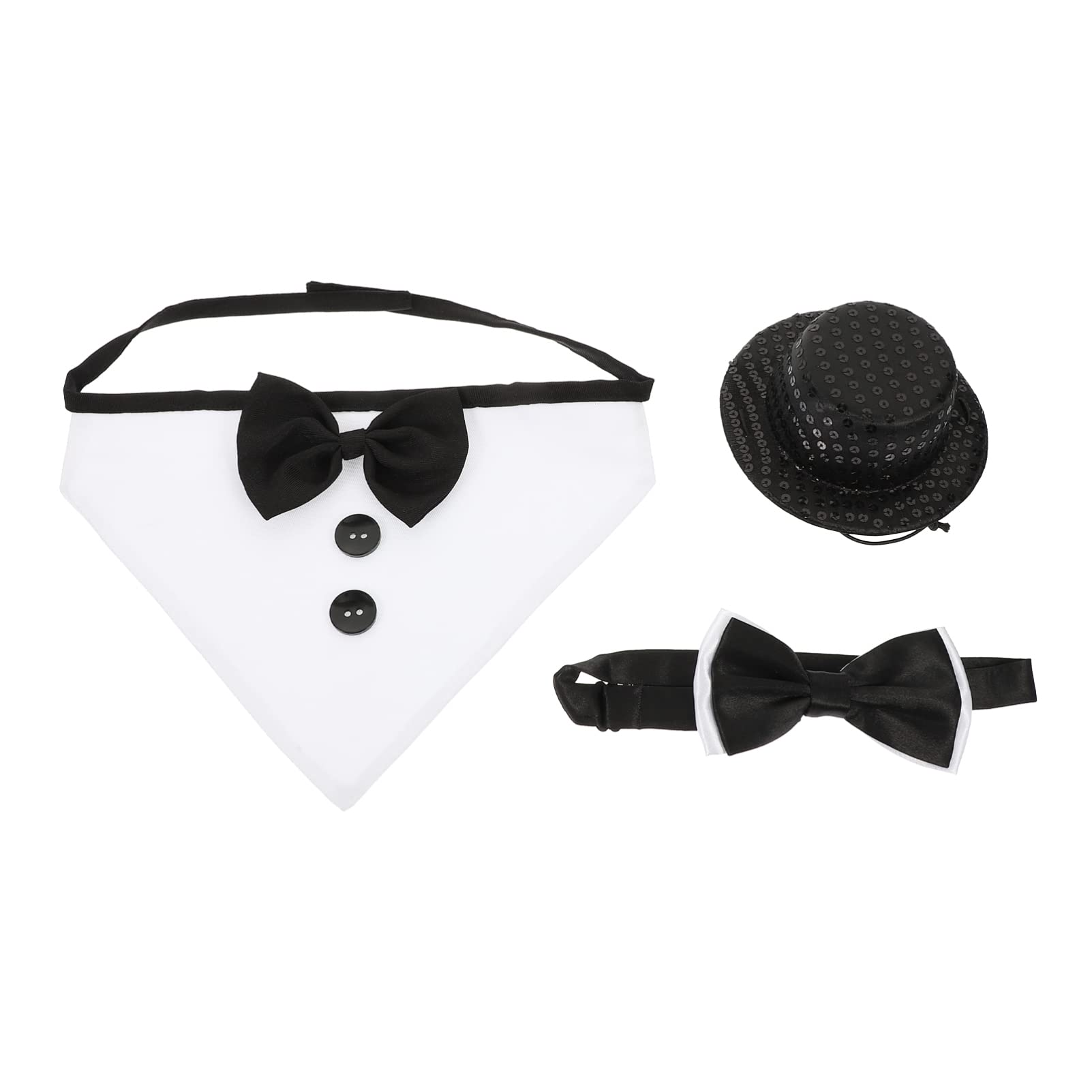 Formal Dog Tuxedo Bandana Set - Adjustable Wedding Neckerchief & Bow Tie with Hat for Small Dogs and Cats - Perfect for Weddings, Parties, and Costume Events