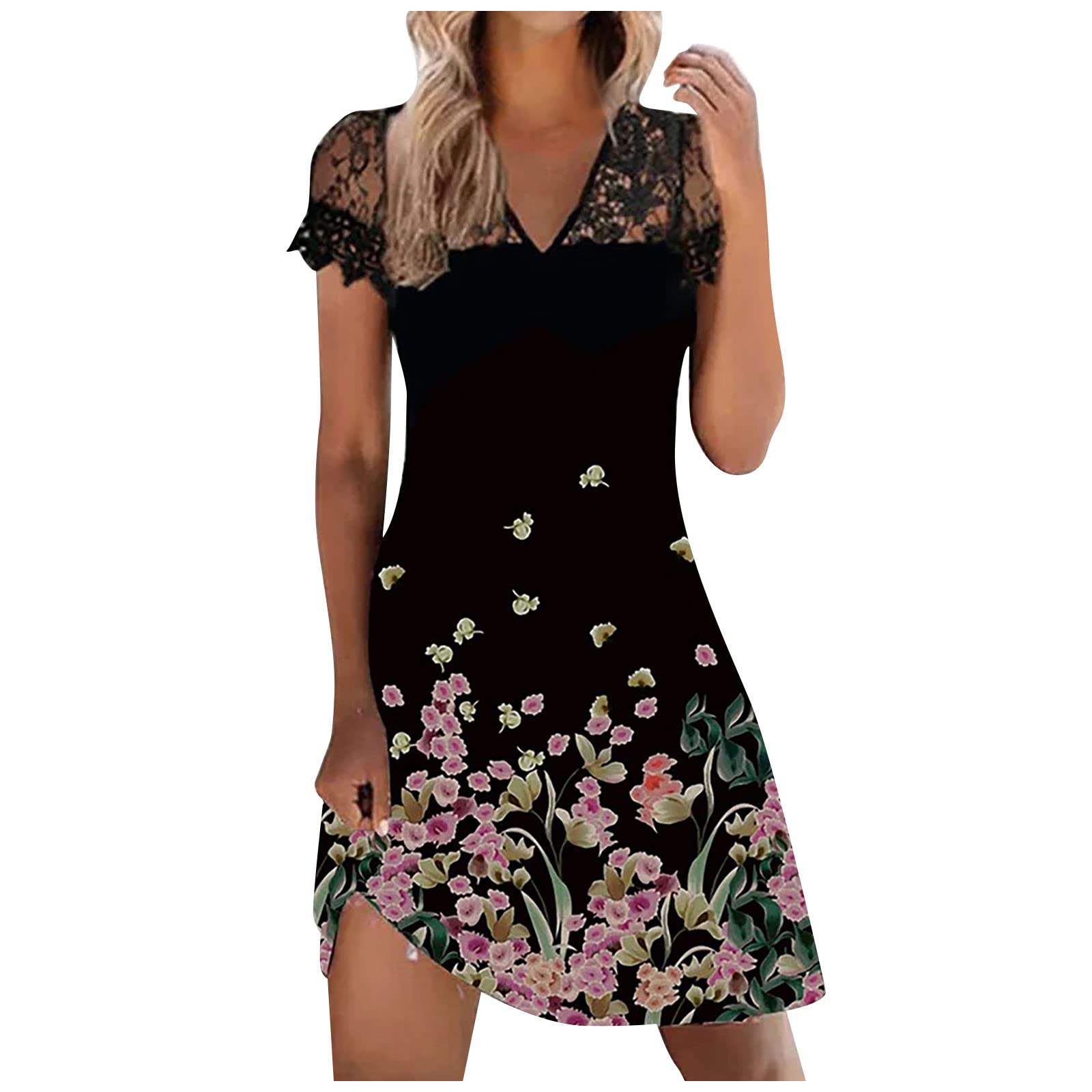 FQZWONG Women's Casual Sexy A-Line Sundress - Elegant Boho Midi Dress for Beach Vacation, Party & Going Out | Summer Tropical Dress 2023 | Perfect for Date Night, Cocktail Events & Resort Wear