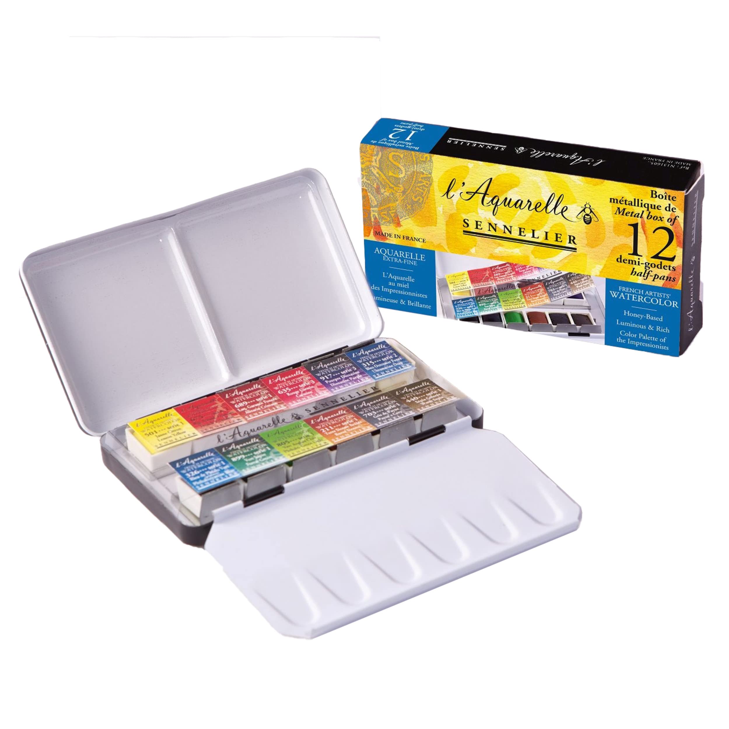 Sennelier French Artists Watercolor Travel Set - 12 Vibrant Colors, Portable Watercolor Kit for Professional & Hobby Artists - Perfect for Outdoor Sketching, Travel & Studio Painting