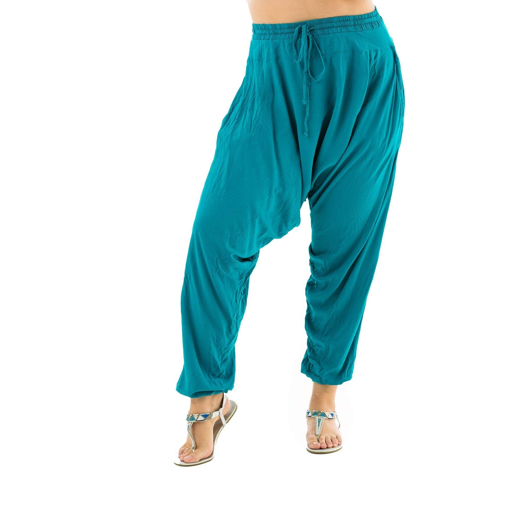 Boho Harem Pants for Women - Loose Lightweight Cotton Summer Pants with Pockets - Casual Beach Yoga Lounge Pants for Travel & Vacation Wear