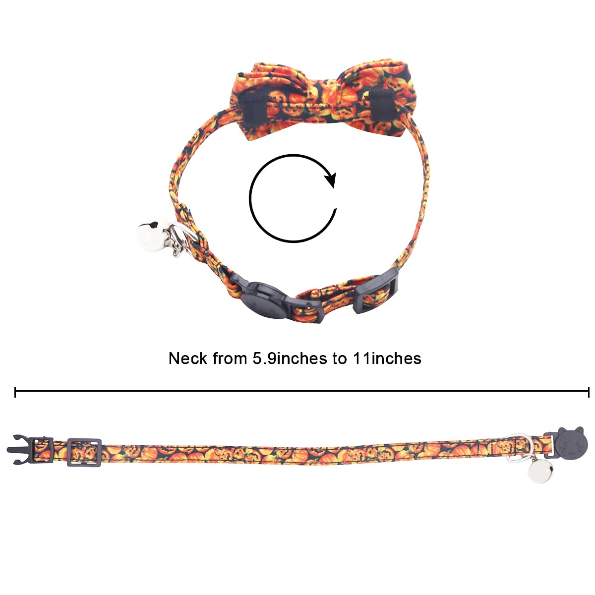 Halloween Cat Collar with Pumpkin Bow Tie & Bell - Adjustable Kitten Collar for Cats & Small Dogs | Perfect for Halloween Costumes, Pet Parties & Photo Shoots