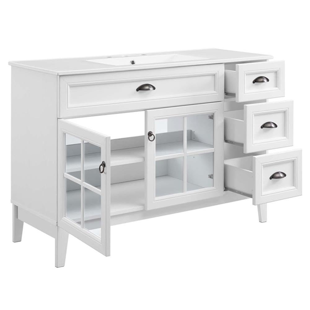 Modway Isle 48 Inch White Bathroom Vanity Cabinet with Sink - Modern 48