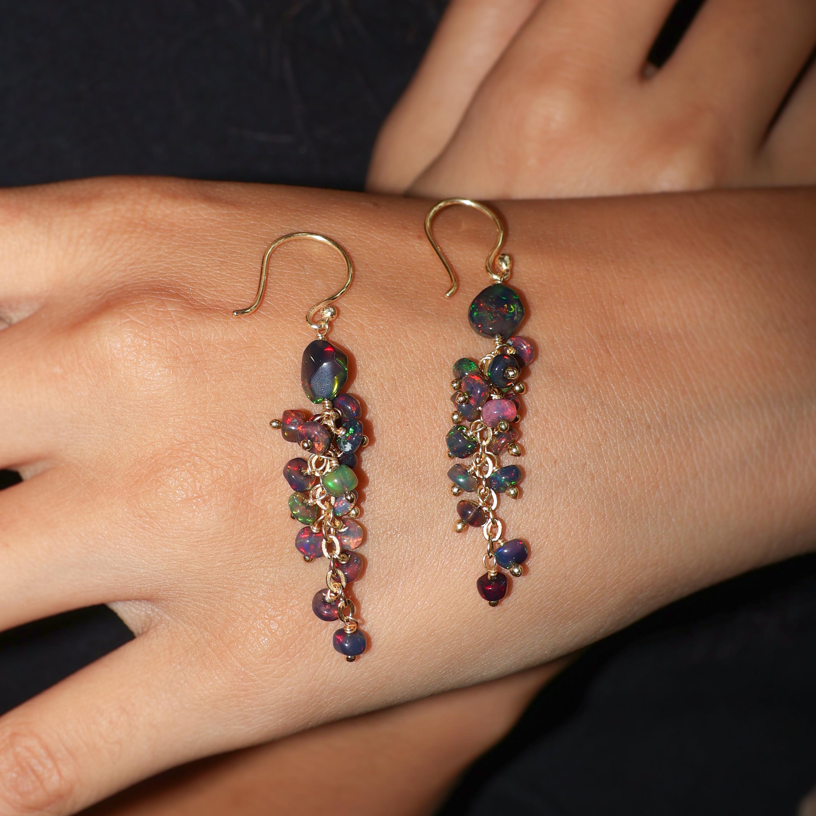 Handmade Black Opal Drop Dangle Earrings for Women – Elegant Boho Jewelry for Parties, Weddings & Special Occasions