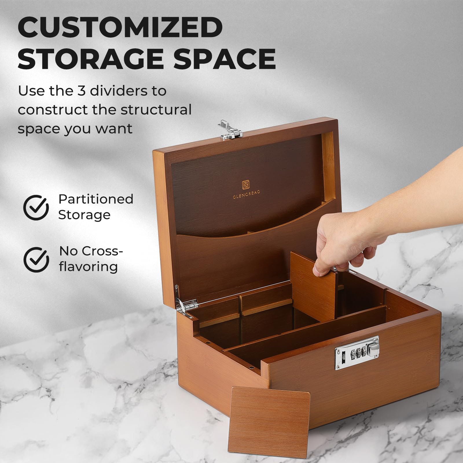 Smell Proof Bamboo Stash Box with Lock - Large Rolling Tray Storage Set Includes Glass Jars & Herb Grinder - Decorative Gift for Men & Women - Perfect for Organizing Smoking Accessories at Home or Travel