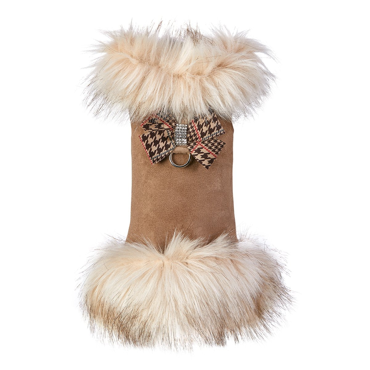 Luxury Ivory Fox Fur Coat with Houndstooth Bow - Elegant Winter Fashion for Women | Perfect for Parties, Weddings & Formal Events