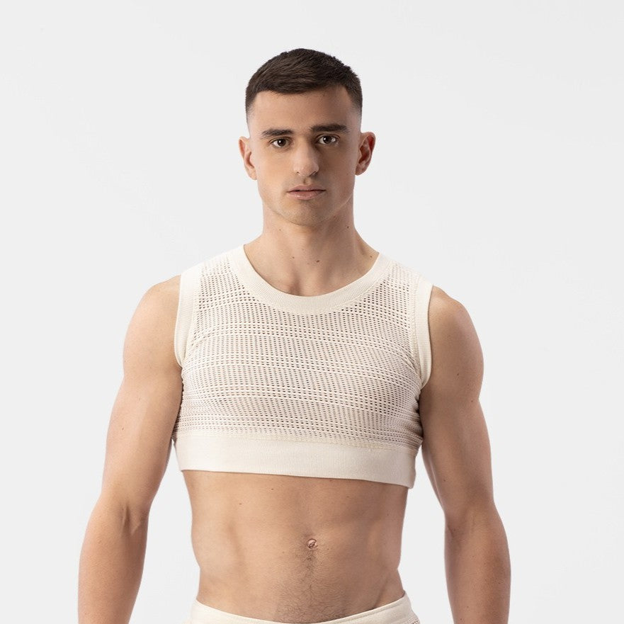 Luz Crochet Cropped Top in Nude - Stylish Barcode Berlin Women's Fashion for Summer Outfits & Beach Vacations