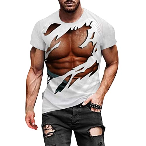 NOLDARES Men's Graphic Muscle 3D Print Short Sleeve T-Shirt - Gym Workout & Fitness Training Shirt - Breathable Round Neck Tee for Running, Bodybuilding & Casual Wear