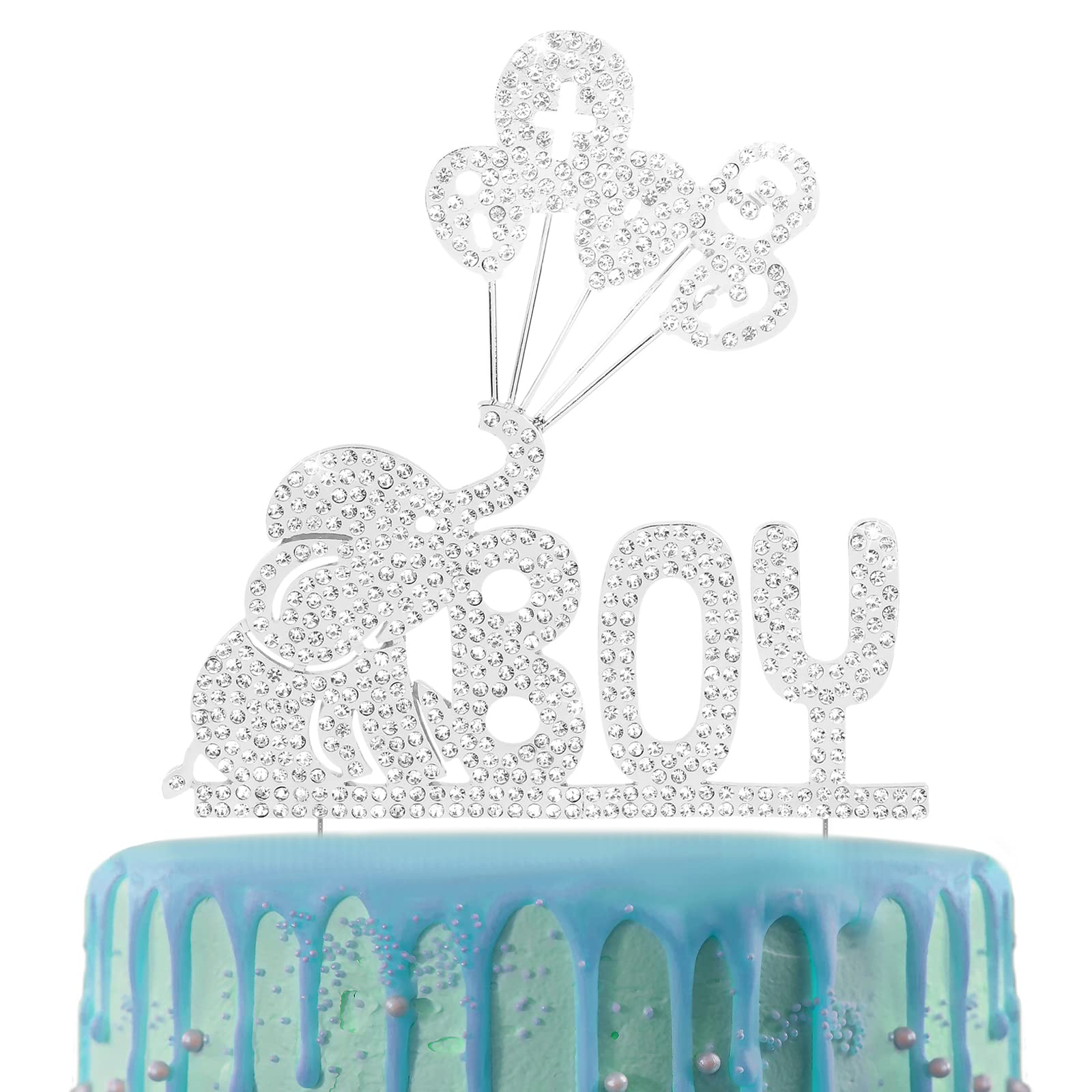 LINGTEER Silver Rhinestone Elephant Cake Topper for Baby Boy - Perfect for Baby Shower, First Birthday Party Decorations & Centerpieces - Gender Reveal Gift Idea for Newborn Son Celebration