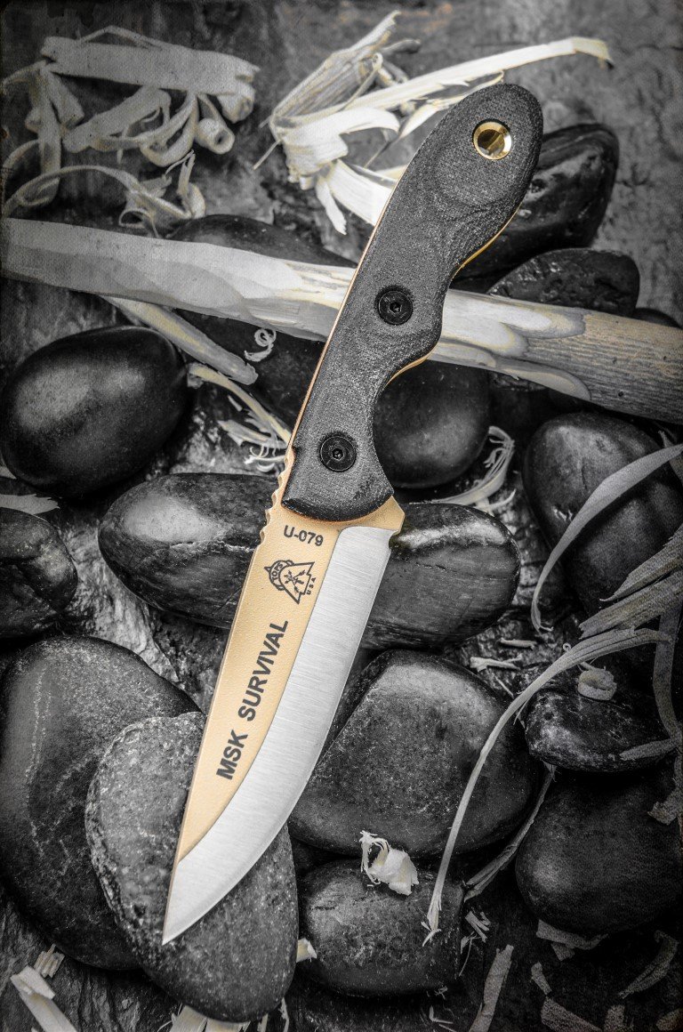 Tops Knives Mini Scandi Survival Neck Knife with Tan Blade - Compact Bushcraft & Outdoor EDC Tool for Hunting, Camping, and Wilderness Survival