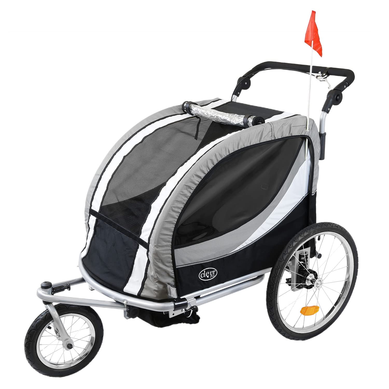ClevrPlus Deluxe 3-in-1 Double Seat Bike Trailer & Jogging Stroller for Kids - Foldable Design with Pivot Front Wheel | Perfect for Cycling, Jogging & Outdoor Family Adventures