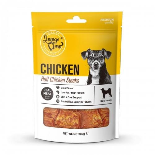 Premium Jerky Time Dried Half Chicken Steaks Dog Treats 80g - All-Natural Protein Snacks for Small & Large Dogs - Training Rewards & Chewing Fun
