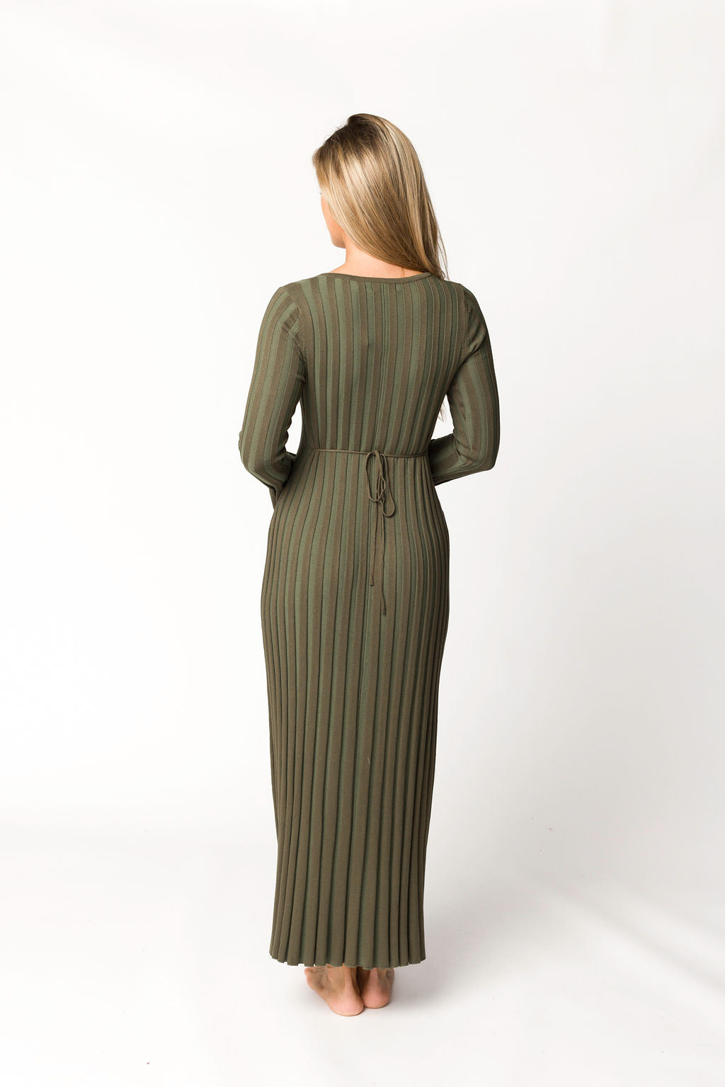 Hadley Long Sleeve V Neck Knit Maxi Dress in Olive - Bump Friendly Maternity Dress for Pregnancy, Nursing & Postpartum | Comfortable Stretchy Fabric for Casual Wear, Date Night & Special Occasions