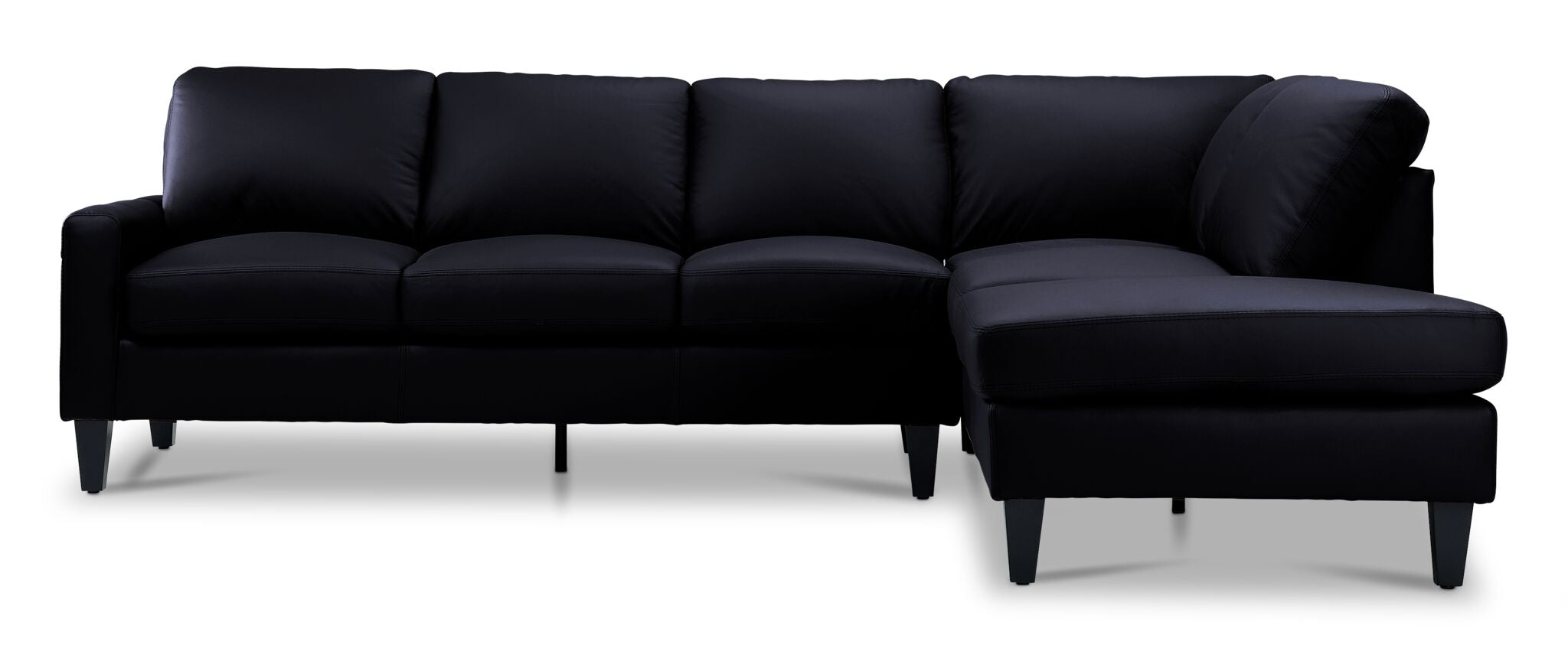 Premium Chito Leather 2-Piece Sectional Sofa with Right Facing Chaise in Raven Black - Modern Living Room Furniture for Home Theater & Family Gatherings