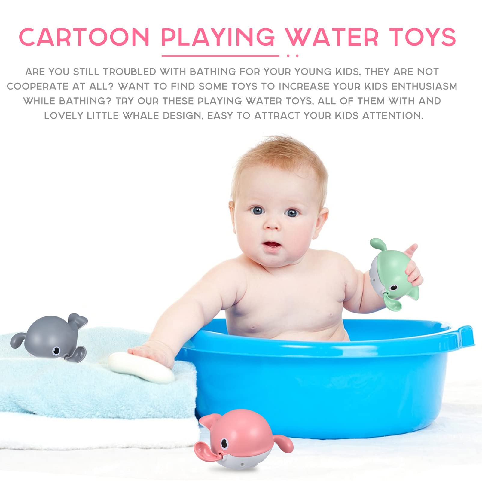 WESIEVYA 3-Piece Cartoon Bath Toys Set - Fun Water Play Toys for Kids, Safe Plastic Material - Perfect for Bathtime, Pool Parties & Sensory Play