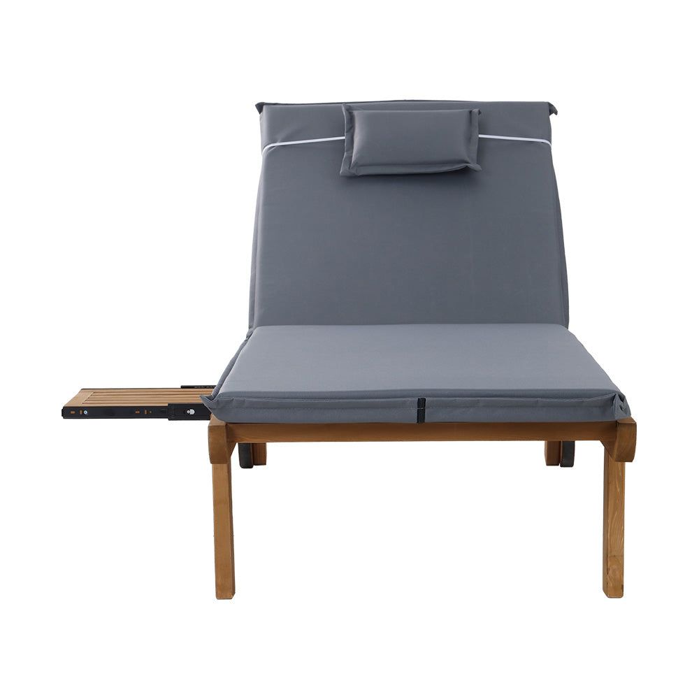 Gardeon Sun Lounge Wooden Outdoor Daybed with Wheels - Patio Grey - Perfect for Poolside Relaxation, Garden Lounging, and Backyard Sunbathing