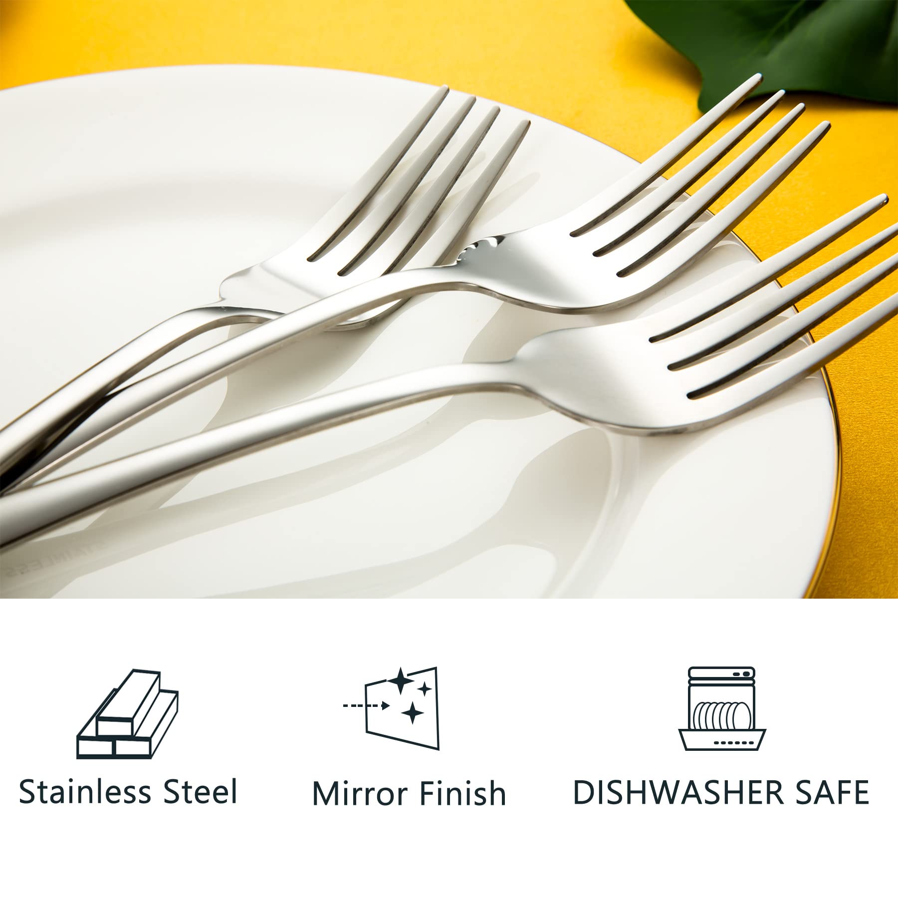 Premium 12-Piece Stainless Steel Dinner Fork Set - 8 Inch Silver Table Forks for Restaurant, Wedding & Home Dining - Dishwasher Safe Flatware