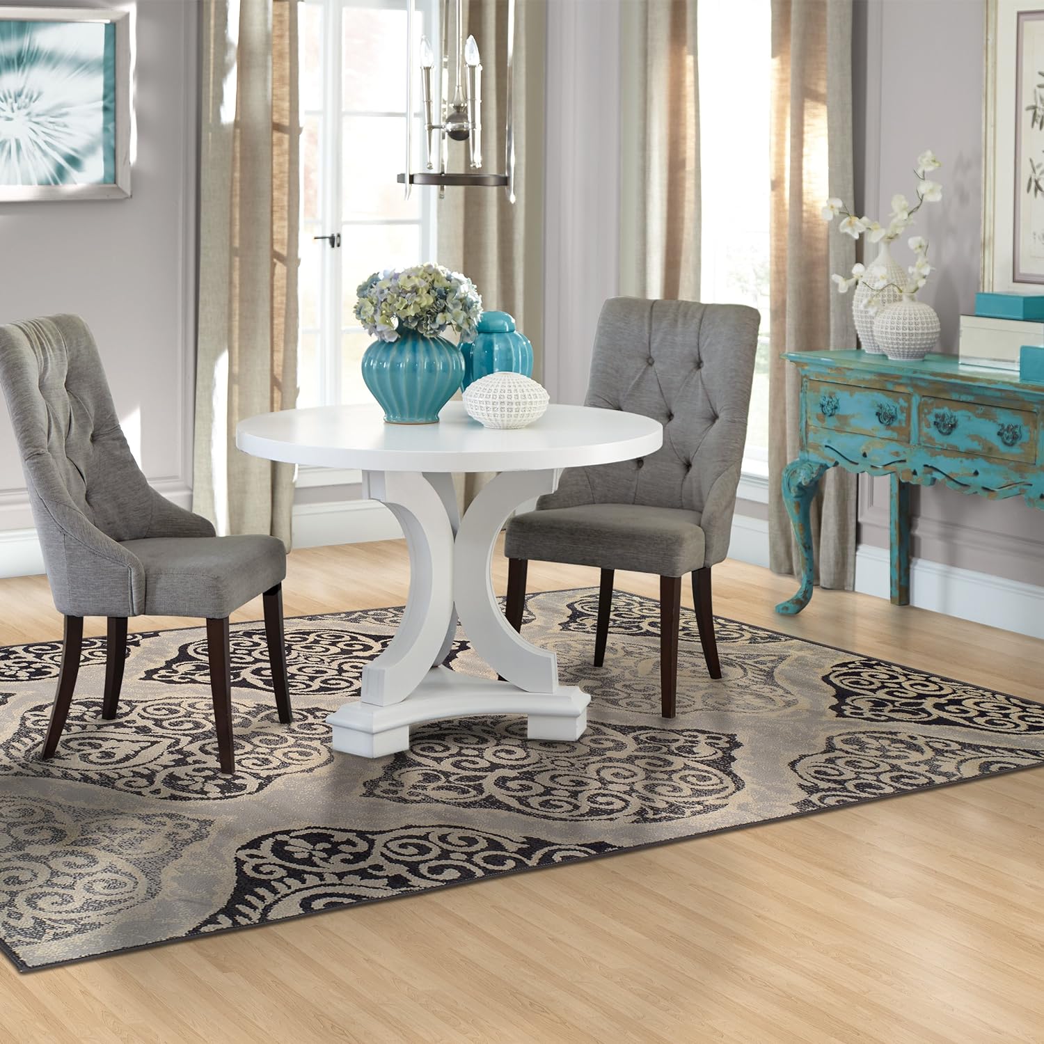 Amherst Traditional Damask Medallion Indoor Area Rug - Non-Slip Living Room Carpet for Bedroom, Dining Room & Home Decor | Soft & Durable Floor Covering
