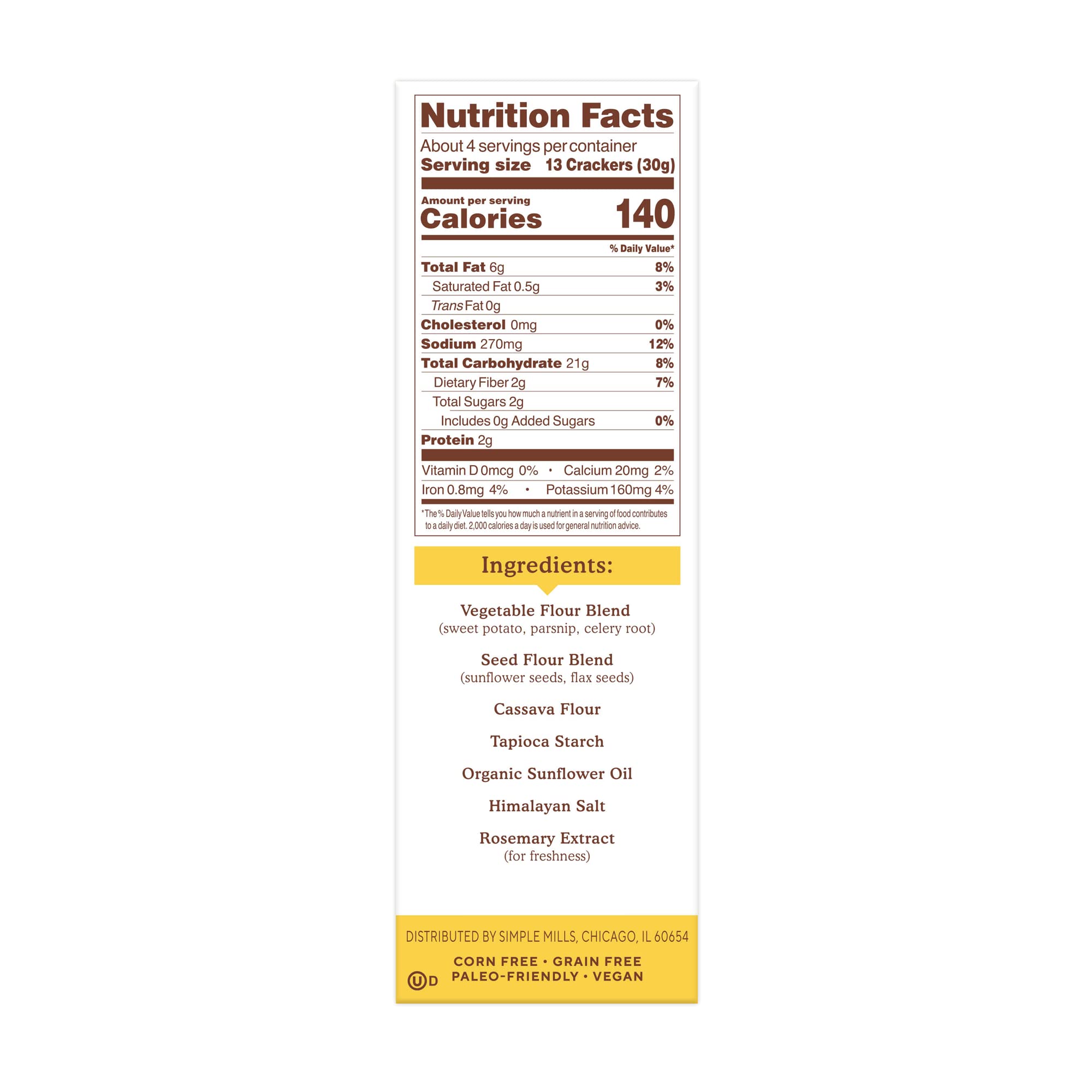 Simple Mills Veggie Pita Crackers with Himalayan Salt - Gluten Free, Vegan, Paleo Friendly Healthy Snacks, 4.25oz (Pack of 4) | Perfect for Lunchboxes, Parties & On-the-Go Snacking