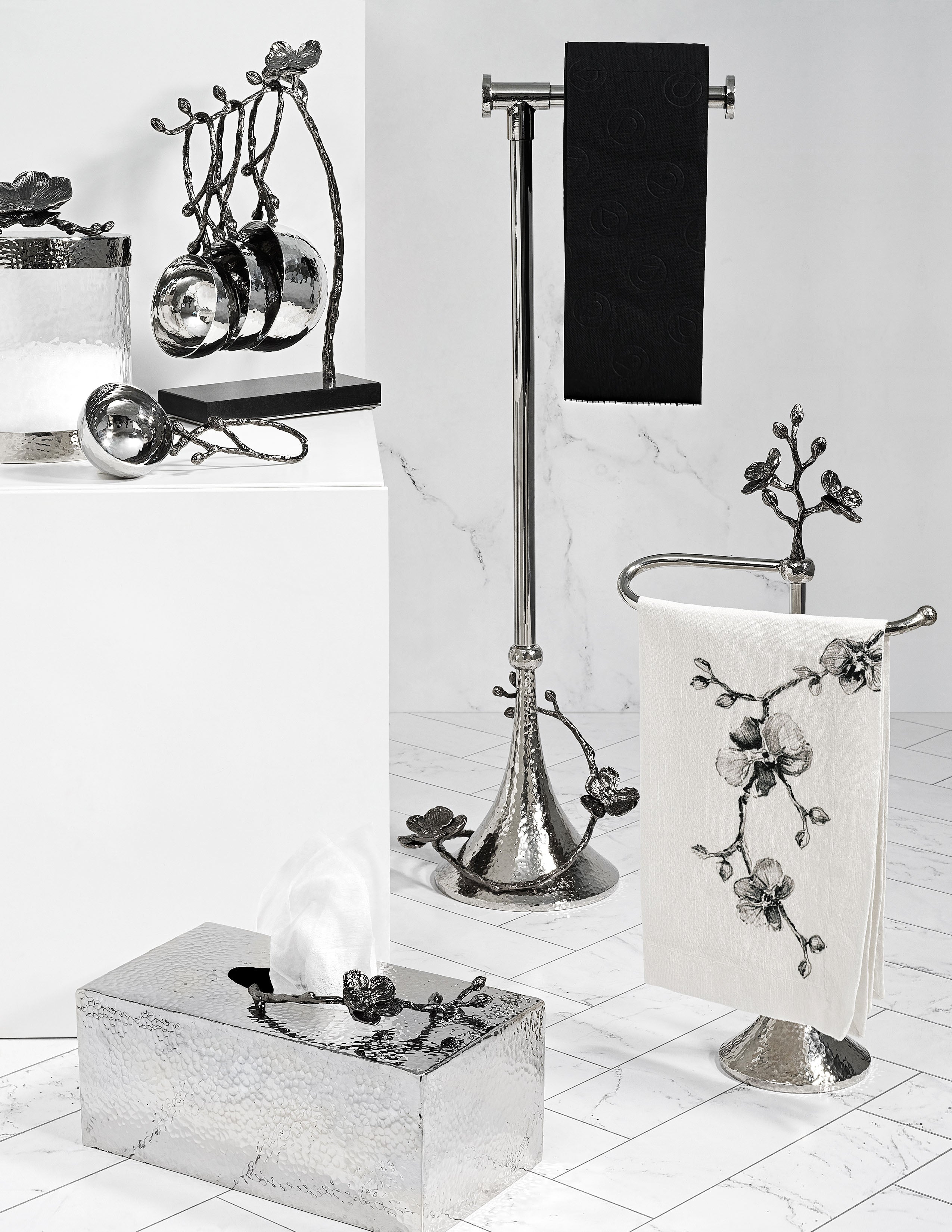 Black Orchid Toilet Paper Holder - Elegant Bathroom Tissue Roll Stand with Metal Base - Perfect for Modern Bathroom, Guest Room, and Powder Room Decor