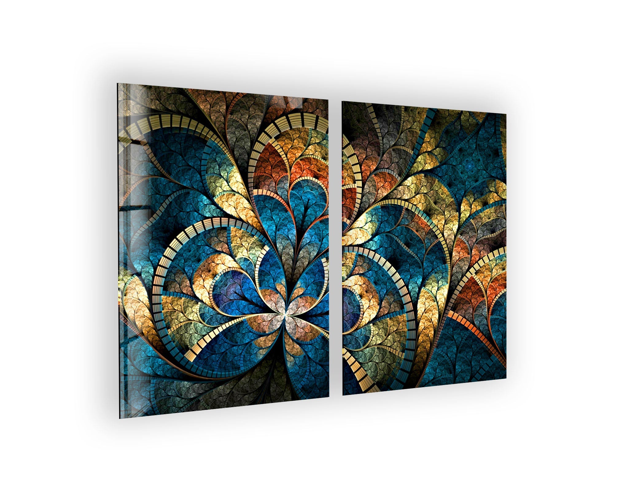 Handmade Blue Stained Floral Glass Wall Art - Elegant Home Decor for Living Room, Bedroom & Office - Perfect Gift for Housewarming & Wedding