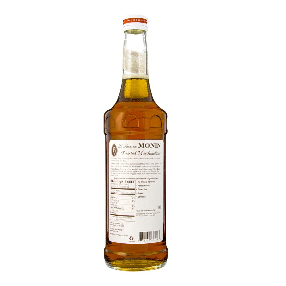 Monin Toasted Marshmallow Syrup 750ml - Natural Flavor, Non-GMO, Gluten-Free | Perfect for Coffee, Hot Chocolate, Milkshakes & Cocktails | Campfire-Inspired Dessert Syrup for Baking & Drink Mixing