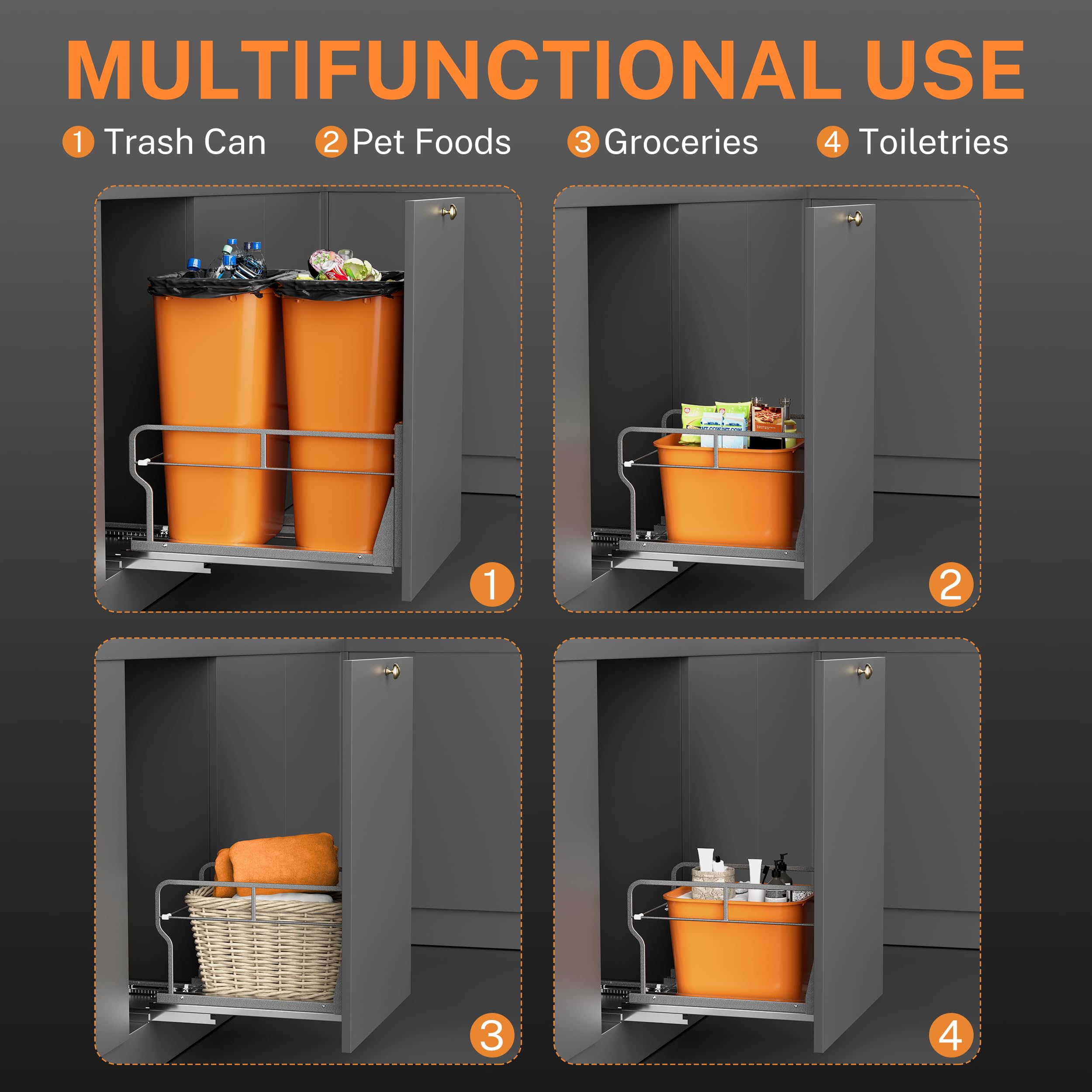 YJHome Under Cabinet Pull Out Trash Can Kit with Soft-Close Slides - No Garbage Can Included - Fits Cabinets 17