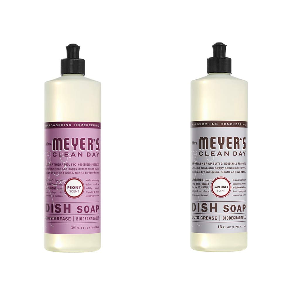 Mrs. Meyers Clean Day Liquid Dish Soap - 2 Pack (Peony & Lavender) 16 OZ Each - Natural & Eco-Friendly Dishwashing Liquid for Kitchen, Sink, and Hand Washing