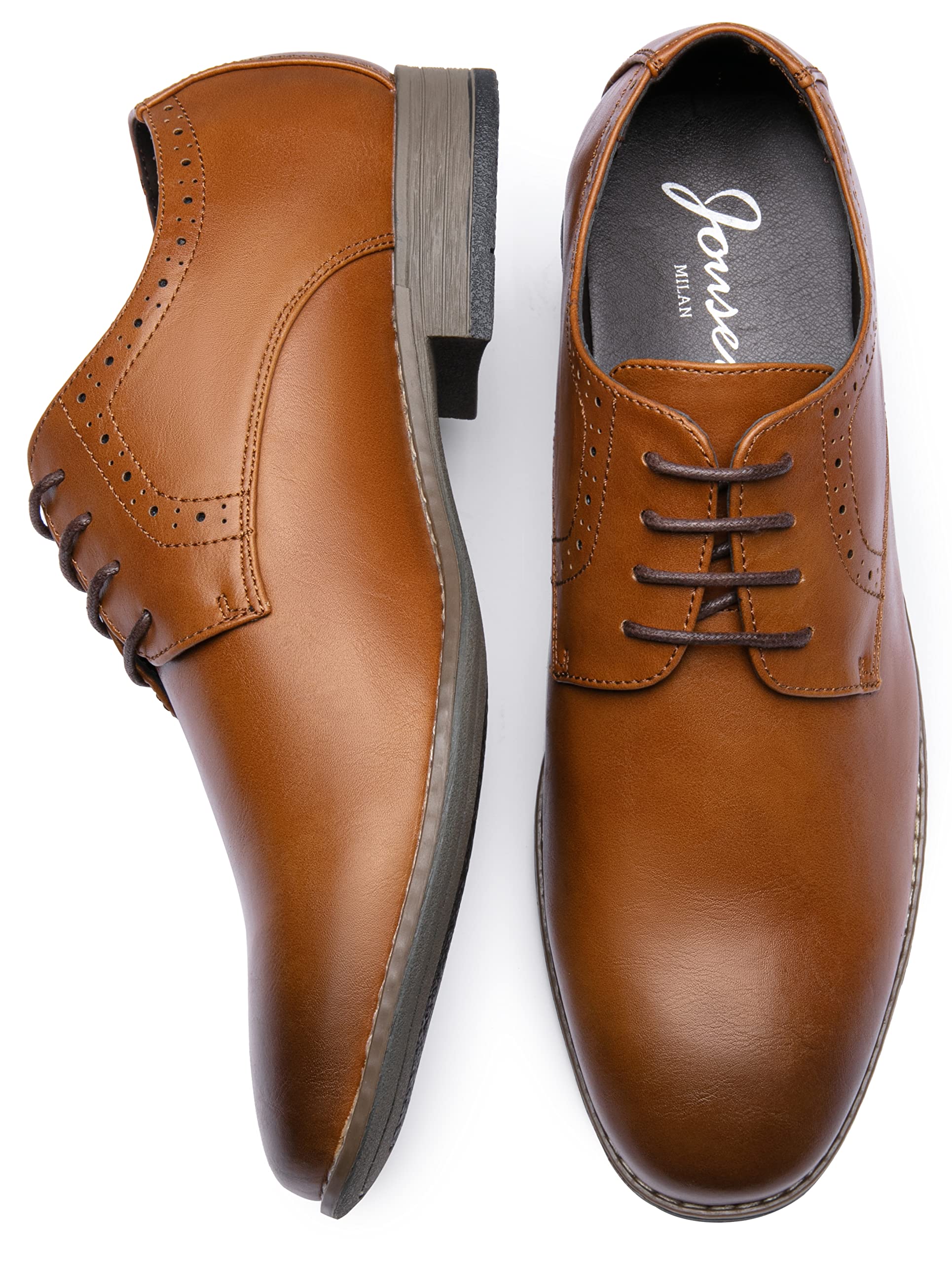 Jousen Men's Oxford Plain Toe Dress Shoes - Classic Formal Derby Shoes for Business, Wedding & Office Wear - Comfortable Leather Dress Shoes for Men