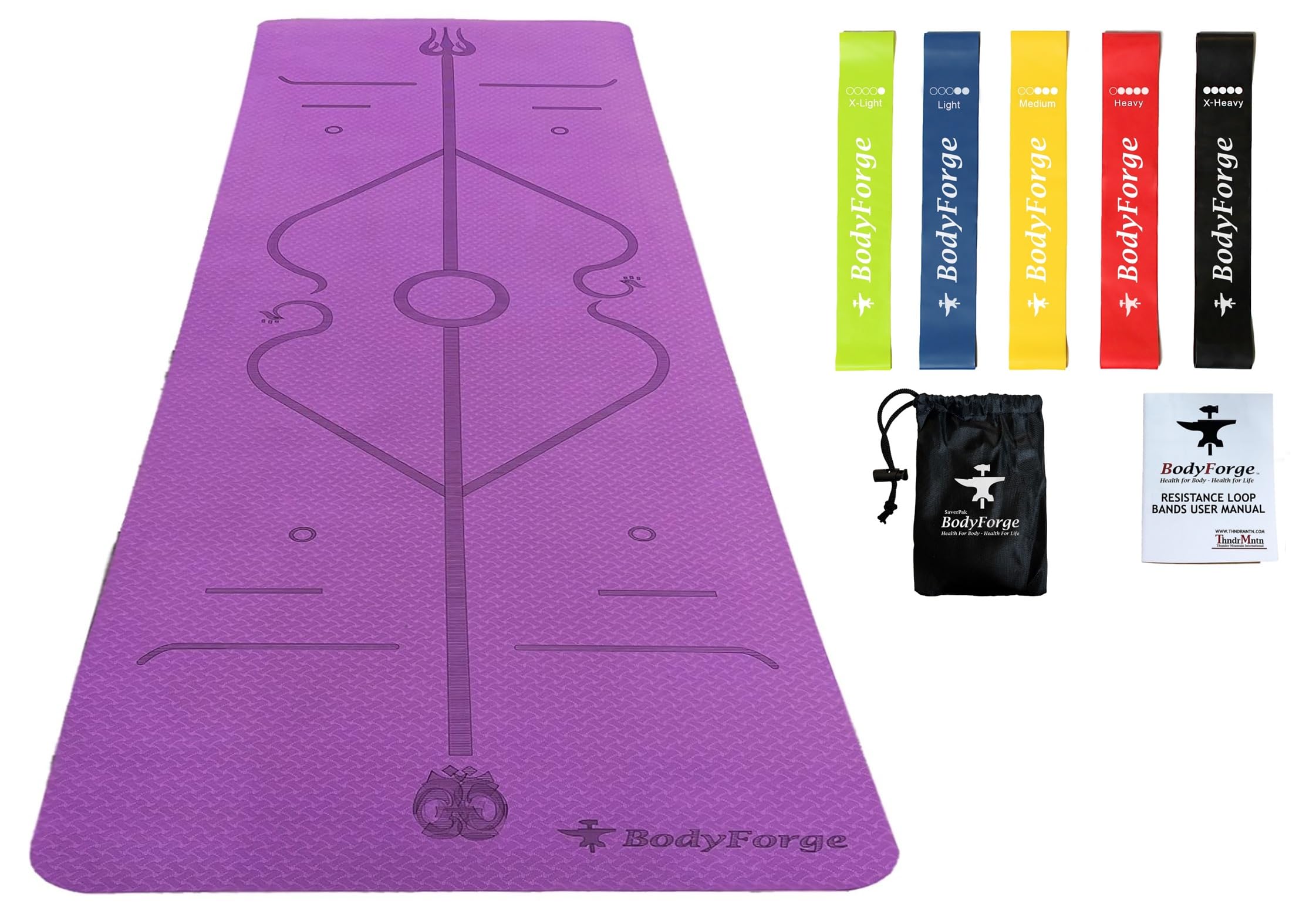 Premium BodyForge Yoga Mat Set - 5-Piece Non-Slip High-Density Exercise Mat & Resistance Bands with Carry Bag - Ideal for Home Workouts, Pilates, Yoga & Fitness Training