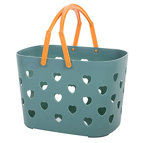 RTUGOVT Heart Shaped Plastic Storage Basket with Handle - Portable Shower Caddy, Bathroom & Kitchen Organizer for College Dorm, Pantry, Garage - Blue | Perfect for Toiletries, Cosmetics & Household Items Storage