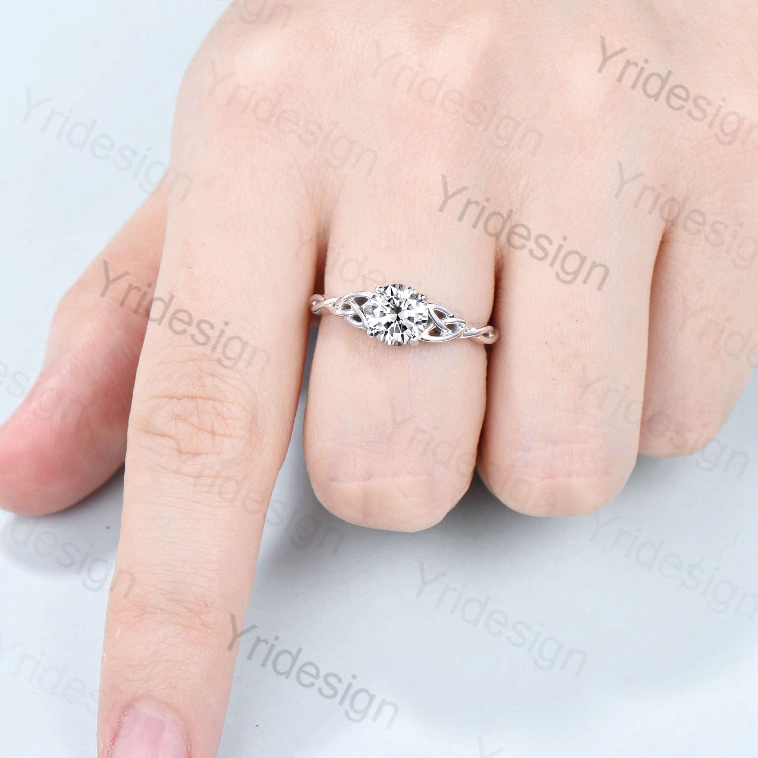 Celtic Love Moissanite Bridal Ring Set - 14K White Gold Elegant Twisted Norse Viking Wedding Band - Lab Grown Diamond Engagement Ring for Women - Handmade Jewelry Gift for Anniversary, Proposal & Special Occasions