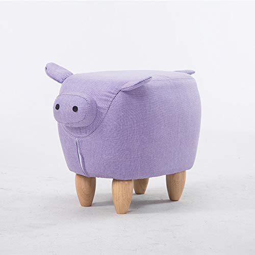 XMZFQ Animal Footstool Ottoman - Creative Kids Wooden Footrest with Removable Cover, Supports 100kg (220 lbs) - Purple - Perfect for Nursery, Living Room & Shoe Changing