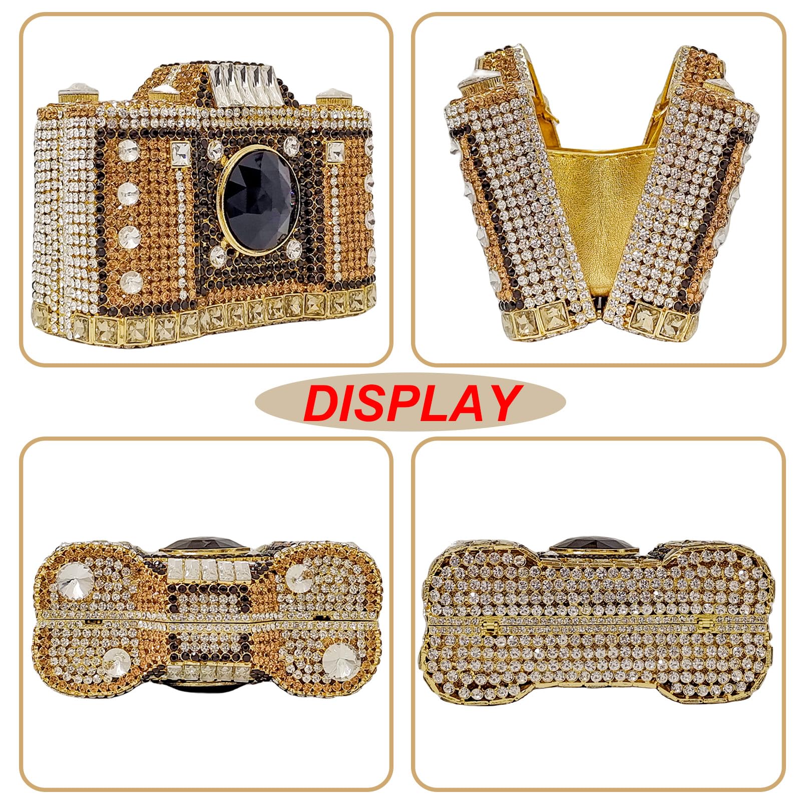 Cute Camera-Shaped Crystal Clutch Purse - Mini Rhinestone Evening Bag for Women - Wedding Party Handbag - Elegant Accessory for Prom, Date Night & Special Occasions