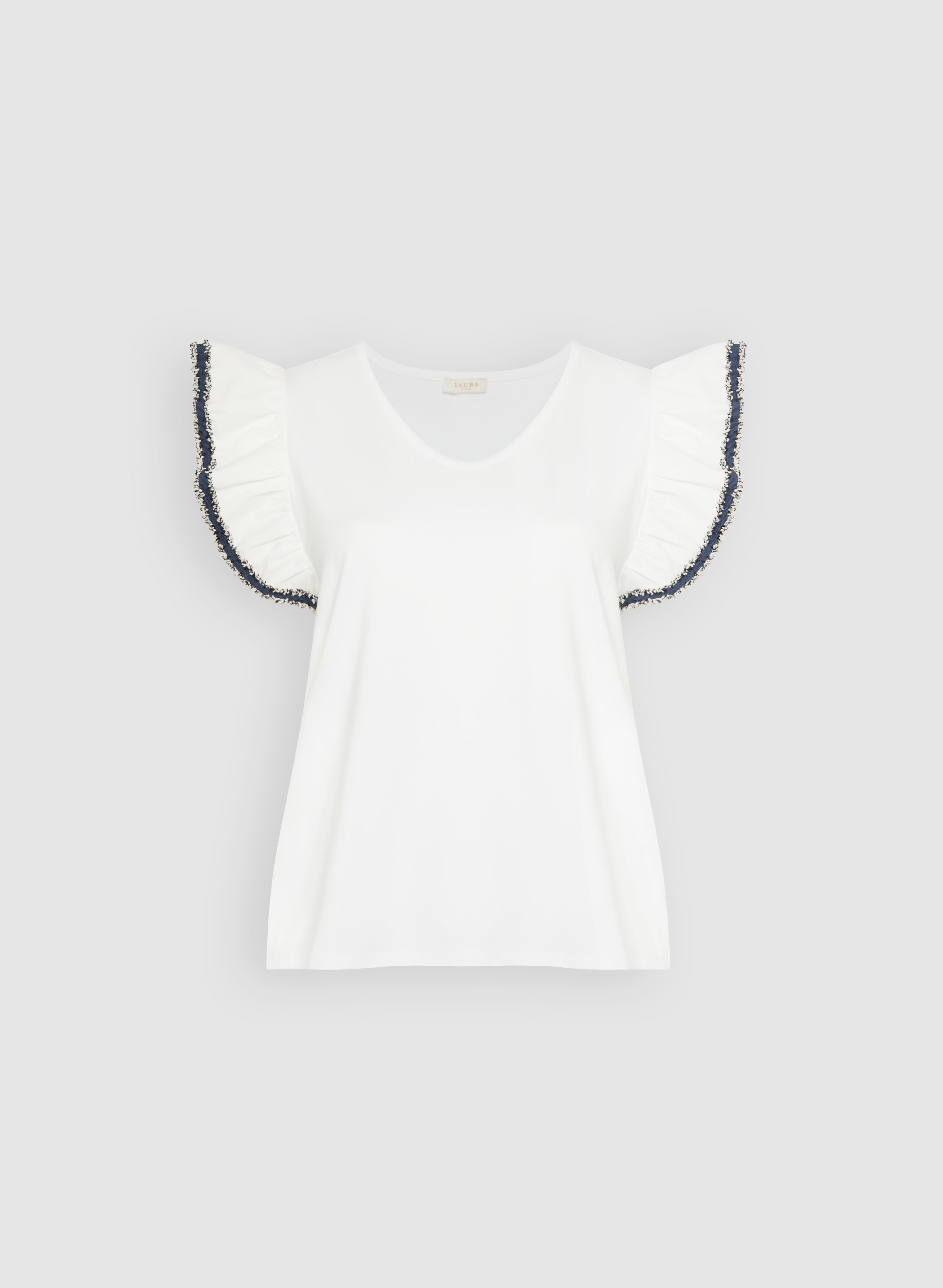 Stylish Denim Trim T-Shirt for Women - Trendy Casual Cotton Tee with Unique Denim Accents | Perfect for Everyday Wear, Outings & Layering