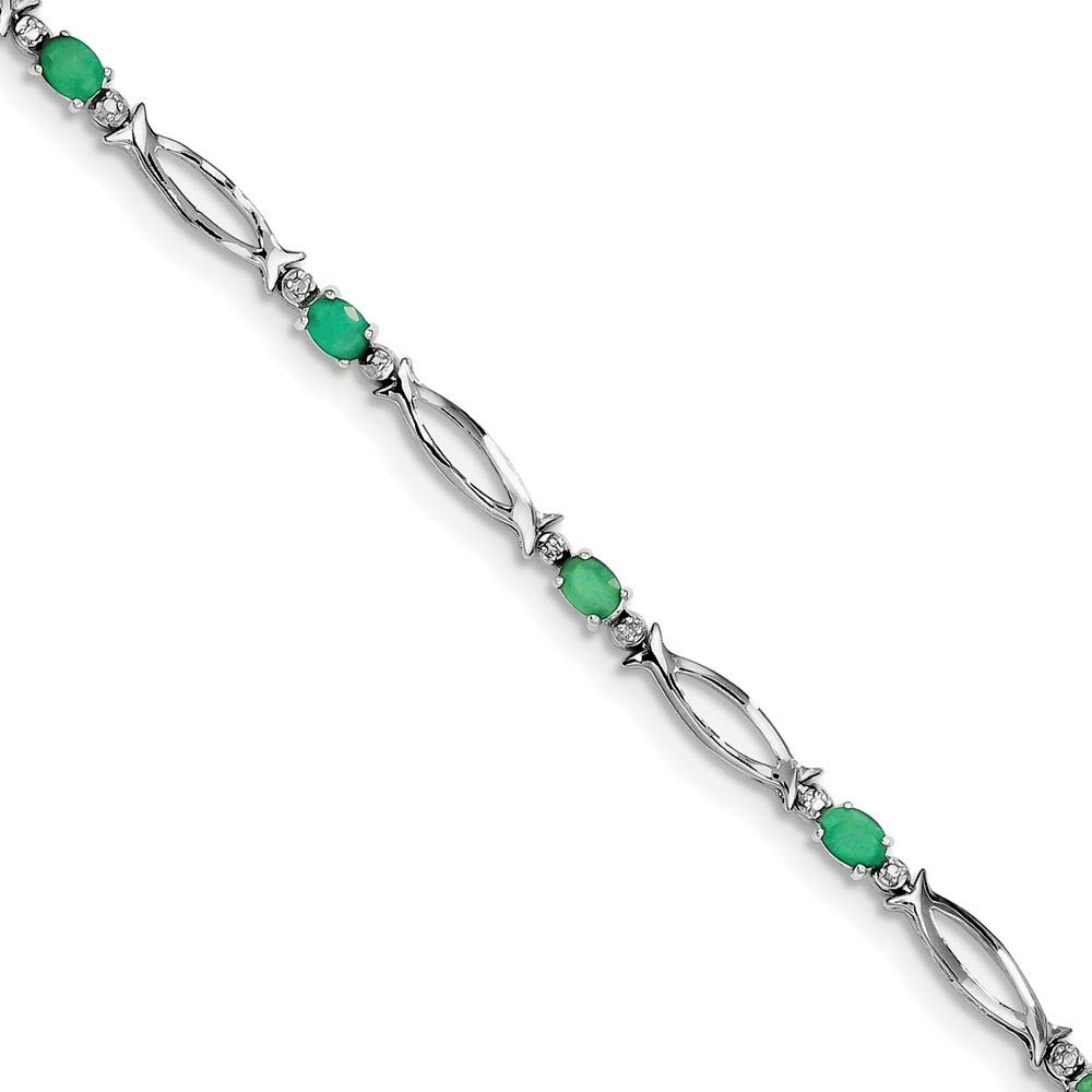Roy Rose Jewelry 925 Sterling Silver Emerald & Diamond Tennis Bracelet - 7 Inch Adjustable Length for Women - Perfect for Weddings, Parties & Special Occasions
