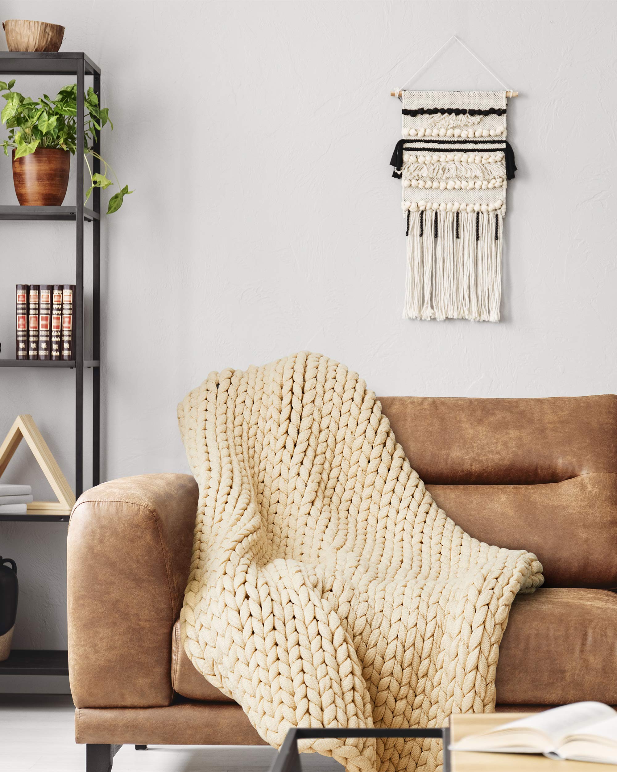 Donna Sharp Chunky Knit Cream Throw Blanket - Oversized Loop Pattern Contemporary Decorative Blanket for Sofa, Bed & Couch - Cozy Winter Home Decor Gift