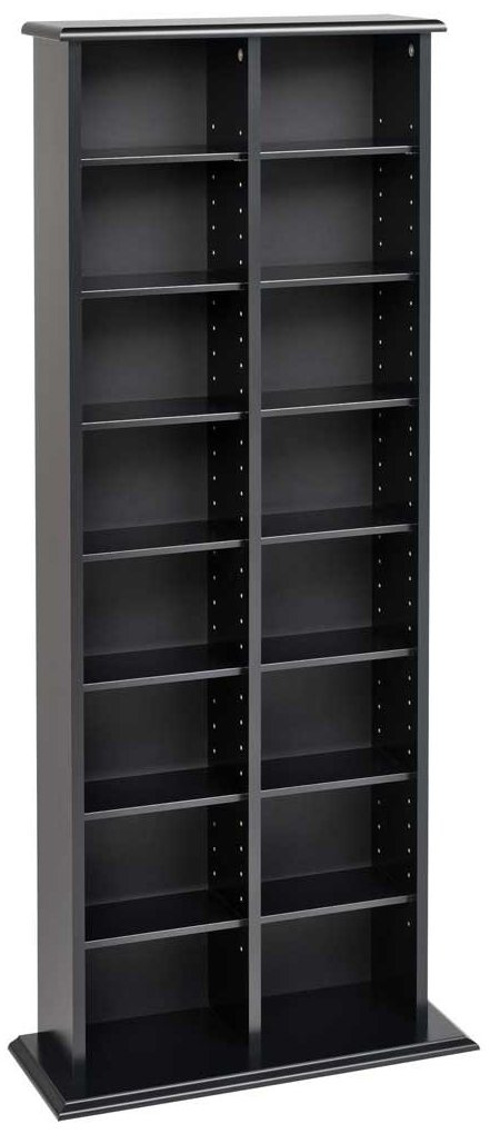 Prepac Triple Width Wall Storage Cabinet - Black Double Media Tower for DVD, CD & Game Storage | Space-Saving Organizer for Living Room, Bedroom & Home Office