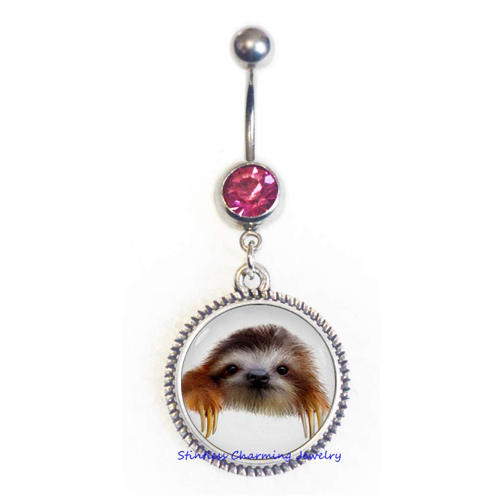 Handmade Glass Sloth Belly Button Ring - Cute Sloth Charm Jewelry for Animal Lovers | Perfect for Piercing, Belly Rings, and Unique Gift Giving