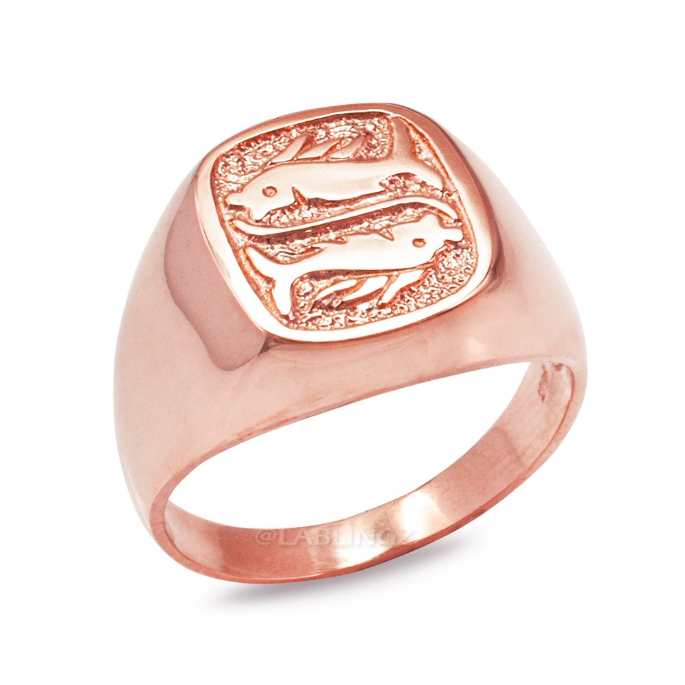 10K Rose Gold Pisces Zodiac Ring for Men - Perfect Gift for Astrology Lovers, Birthday & Anniversary Jewelry - Ideal for Everyday Wear & Special Occasions