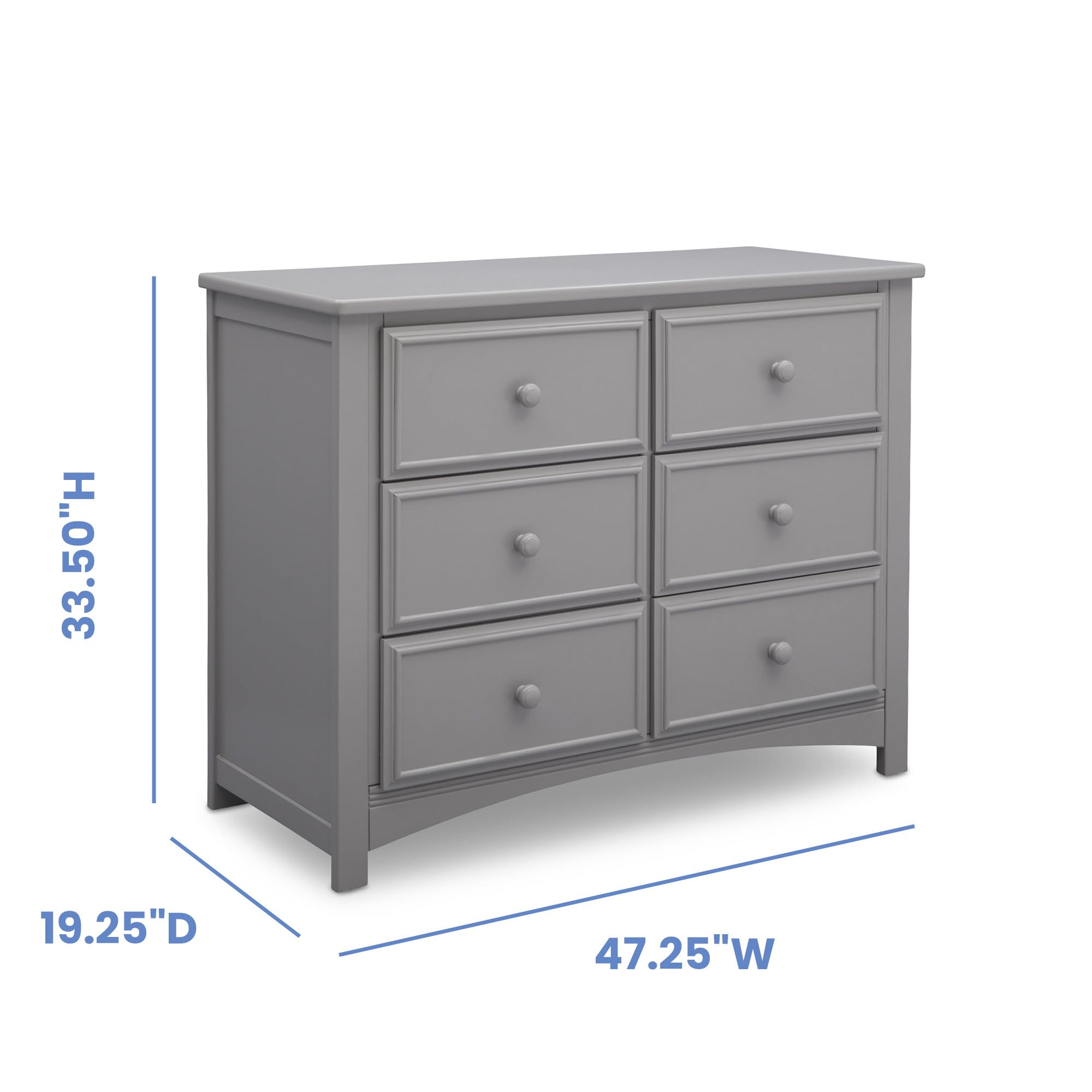 Delta Children Unisex 6-Drawer Double Dresser with Interlocking Drawers - Greenguard Gold Certified, Grey Nursery Dresser for Baby & Kids Bedroom Storage