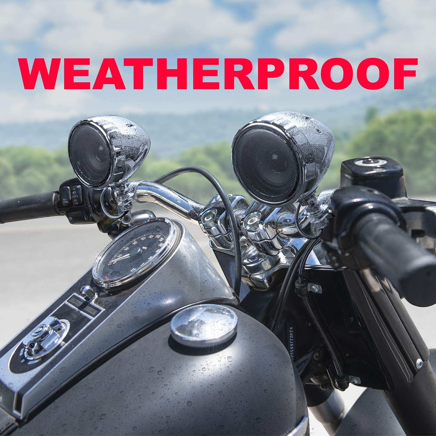 BOSS Audio Systems MC420B 3 Inch Waterproof Motorcycle Speakers with Class D Amplifier - Weatherproof ATV/UTV Sound System with Volume Control & Tweeter Compatibility - Perfect for Outdoor Adventures, Road Trips and Off-Road Vehicles