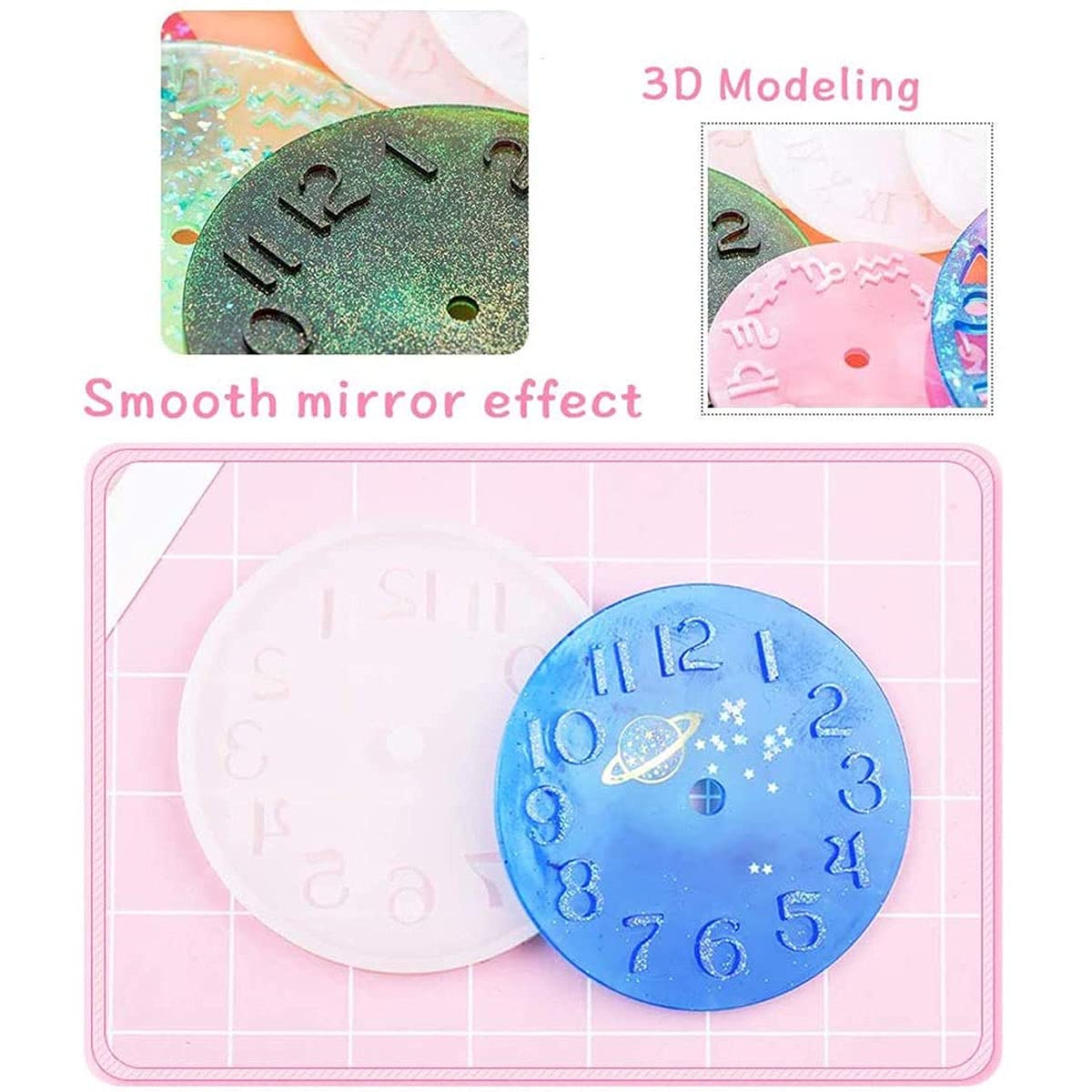 Epoxy Resin Clock Silicone Mold Set - 4 Pcs (Arabic, Roman, Hollow, Constellations) for DIY Jewelry Making, Resin Casting & Handmade Crafts - Perfect for Home Decor, Gift Making & Creative Projects