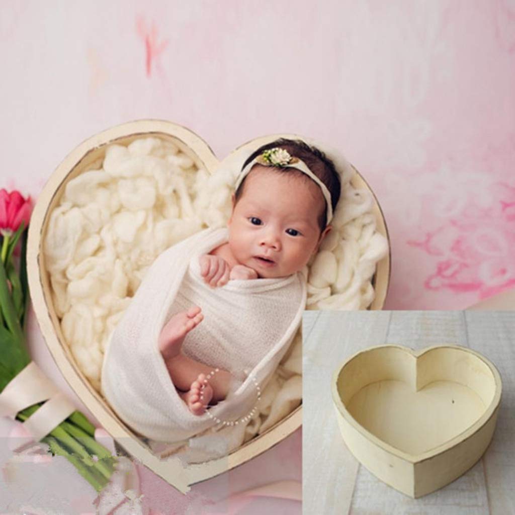 Youngy Wooden Heart Shape Box - Baby Photography Props for Newborns & Infants | Perfect for Photo Posing, First Birthday, Christening & Family Keepsake - Coffee Color