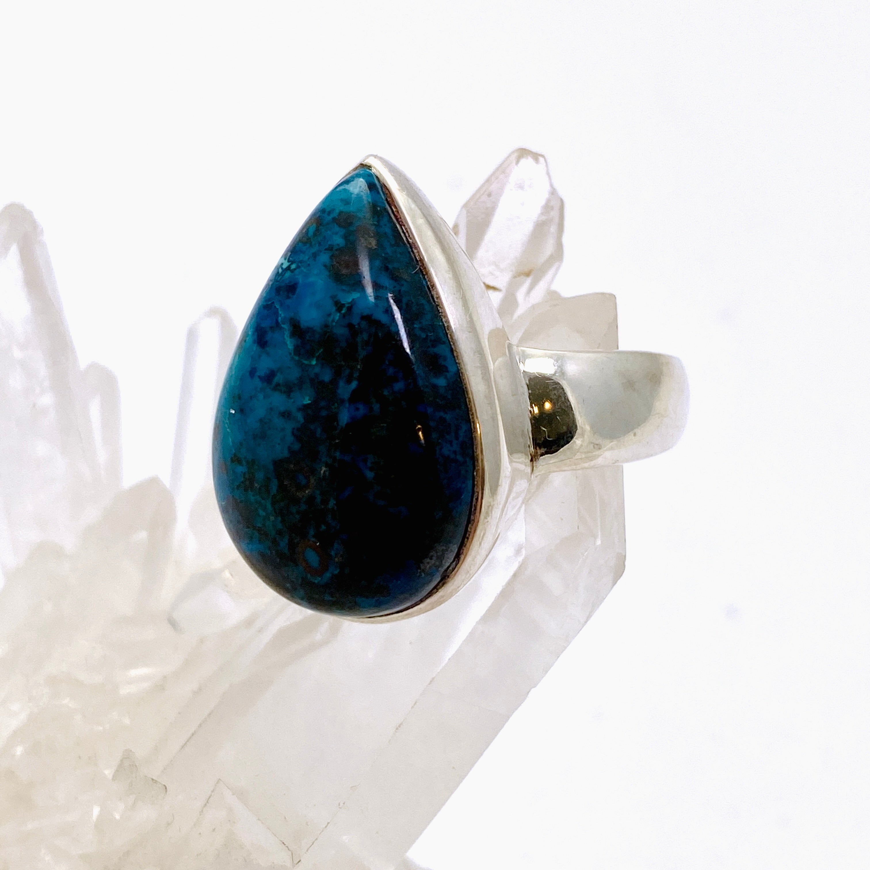 Shattuckite Teardrop Cabochon Ring - Size 12 - Handmade Gemstone Jewelry - Unique Blue Crystal Ring for Women - Perfect for Boho Fashion, Spiritual Healing & Gift Giving